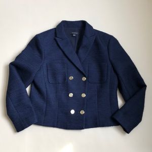 ANN TAYLOR Navy Blue Cropped Blazer Jacket Sz 8